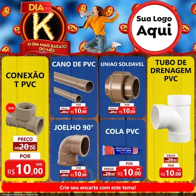 Modelo de Rede Social para Feed Facebook com o tema Dia K - O Dia Mais Barato Do Mês para Tubos e conexões