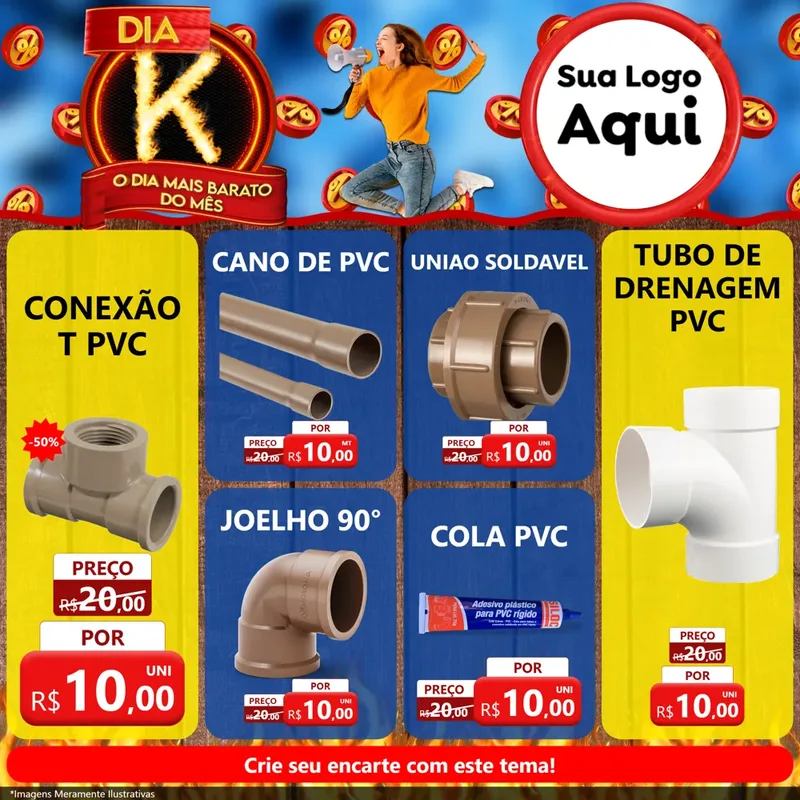 Modelo de Rede Social para Feed Facebook com o tema Dia K - O Dia Mais Barato Do Mês para Tubos e conexões