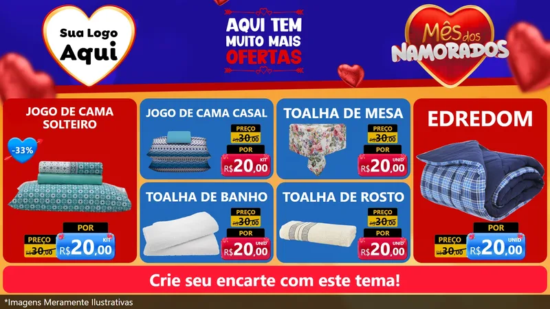 Modelo de TV para TV Horizontal com o tema Mês dos Namorados para Cama, Mesa e Banho