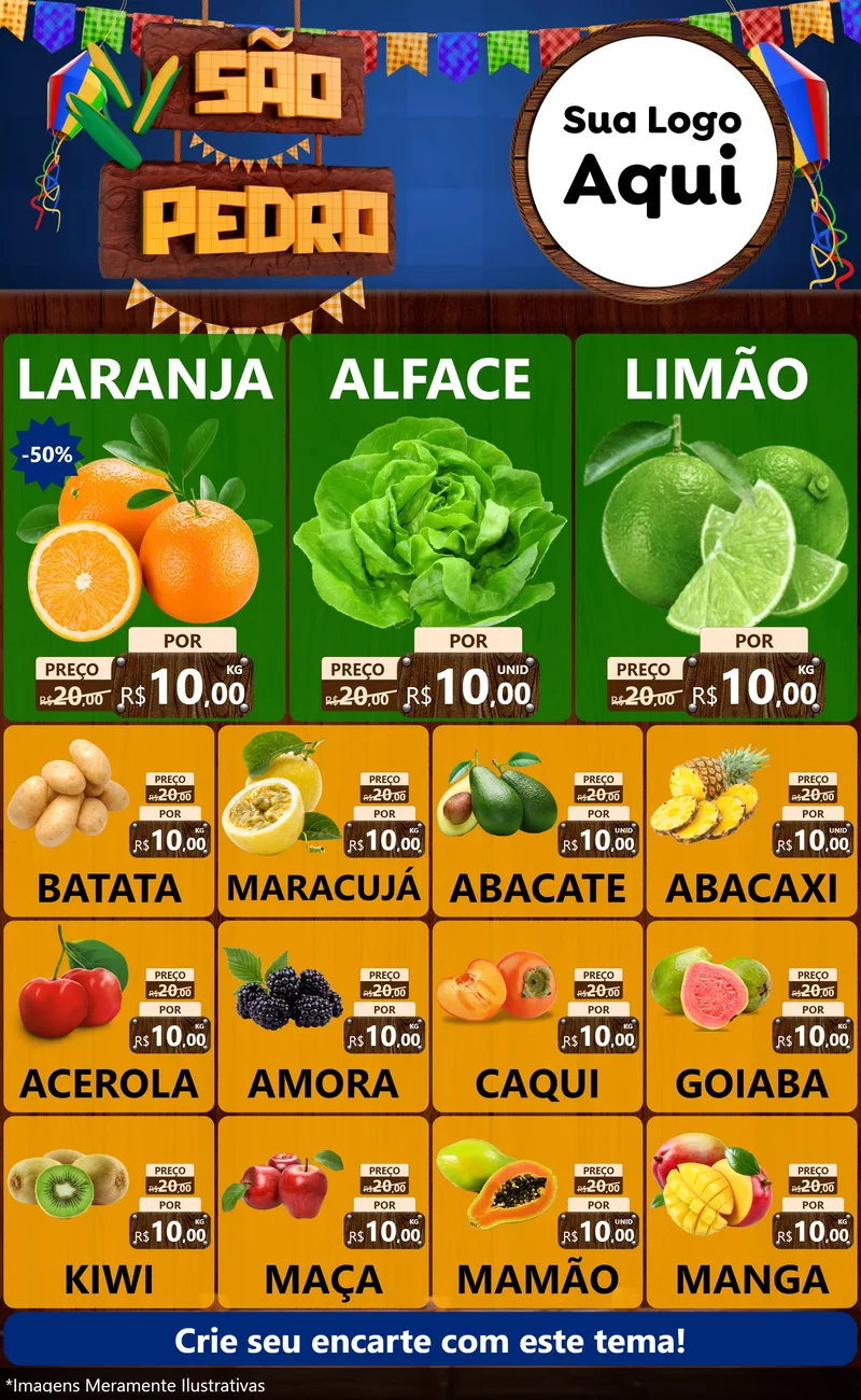 Modelo de Encarte para Encarte Grande com o tema São Pedro para Hortifrúti