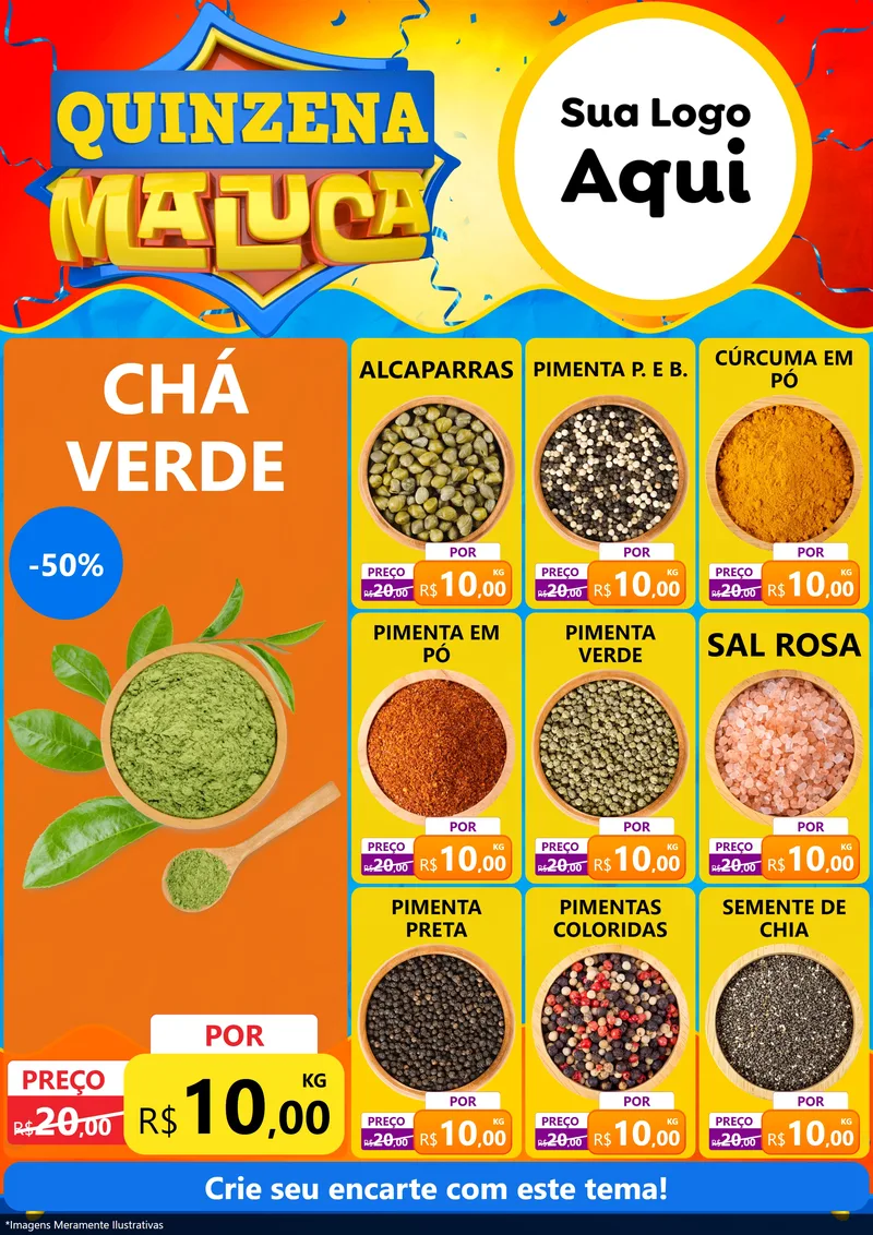 Modelo de Encarte para Encarte A4 Vertical com o tema Quinzena Maluca para Produtos Naturais