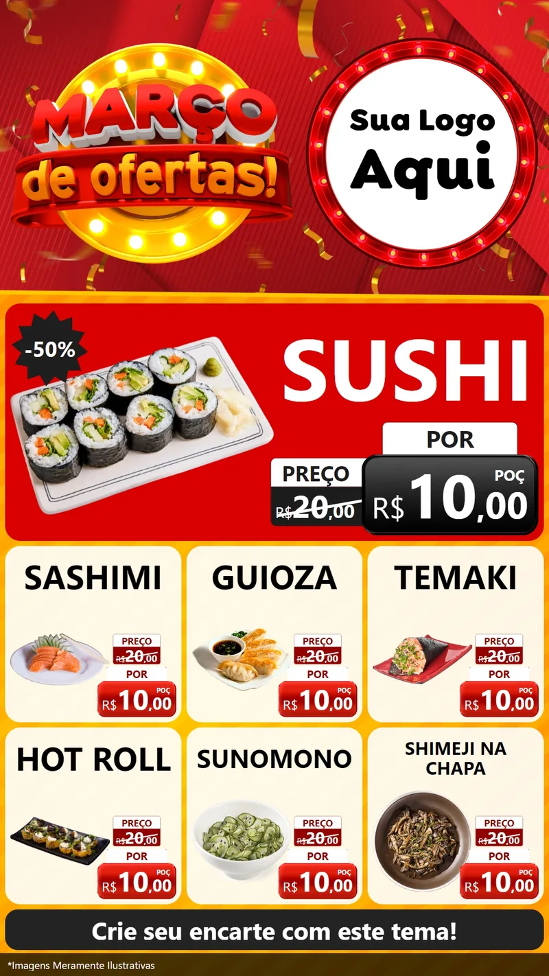 Modelo de Rede Social para Stories com o tema Março de Ofertas! para Comida japonesa