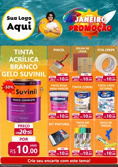 Modelo de Encarte para Encarte A4 Vertical com o tema Janeiro de Promoção para Tintas e Ferramentas