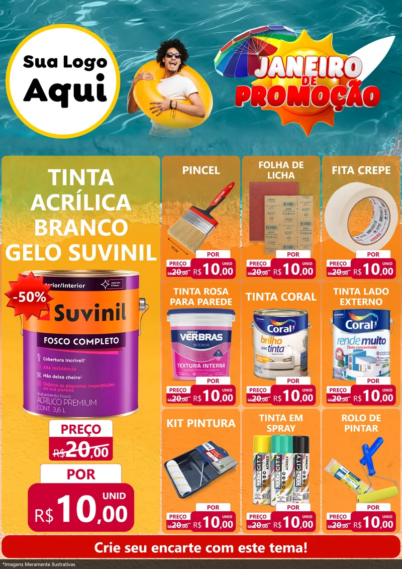 Modelo de Encarte para Encarte A4 Vertical com o tema Janeiro de Promoção para Tintas e Ferramentas