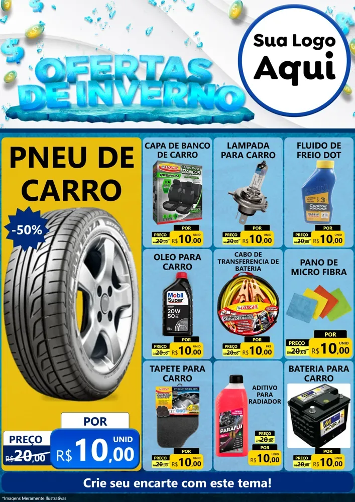 Modelo de Encarte para Encarte A4 Vertical com o tema Ofertas de Inverno para Auto peças