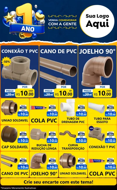 Modelo de Encarte para Encarte Grande com o tema Um Ano de Aniversário para Tubos e conexões