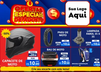 Modelo de Encarte para Encarte A4 Horizontal com o tema Ofertas Especiais de Agosto para Moto peças