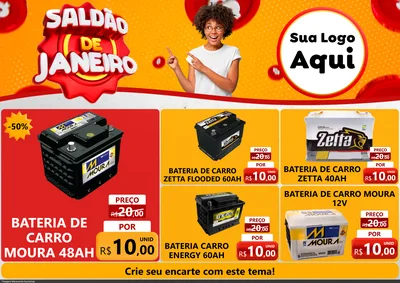 Modelo de Encarte para Encarte A4 Horizontal com o tema Saldão de Janeiro para Baterias Elétricas