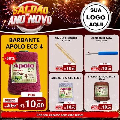 Modelo de Rede Social para Feed Facebook com o tema Saldão de Ano Novo para Armarinho e Aviamentos