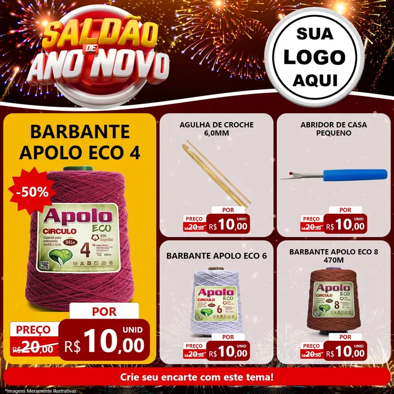 Modelo de Rede Social para Feed Facebook com o tema Saldão de Ano Novo para Armarinho e Aviamentos
