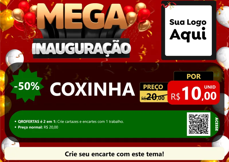 Modelo de Cartaz para Cartaz A4 Horizontal com o tema Mega Inauguração para Salgadaria