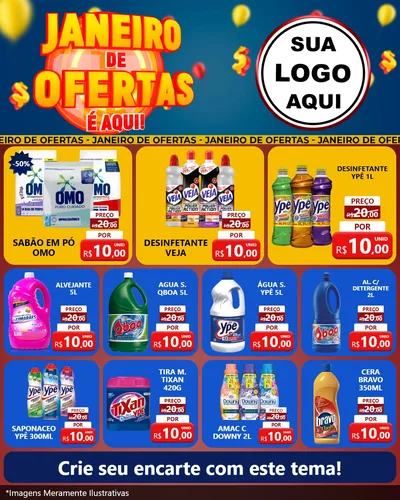 Modelo de Rede Social para Feed Instagram com o tema Janeiro de Ofertas É Aqui! para Produtos de Limpeza