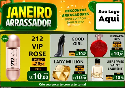 Modelo de Encarte para Encarte A4 Horizontal com o tema Janeiro Arrasador para Perfumes