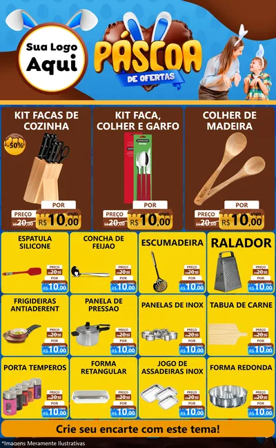 Modelo de Encarte para Encarte Grande com o tema Páscoa de Ofertas para Utilidades Domésticas