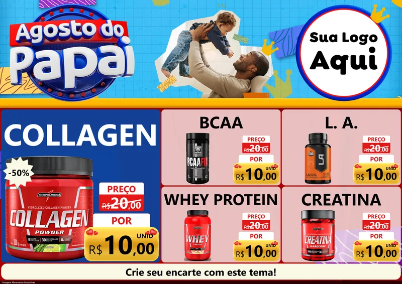 Modelo de Encarte para Encarte A4 Horizontal com o tema Agosto do Papai para Suplementos alimentares