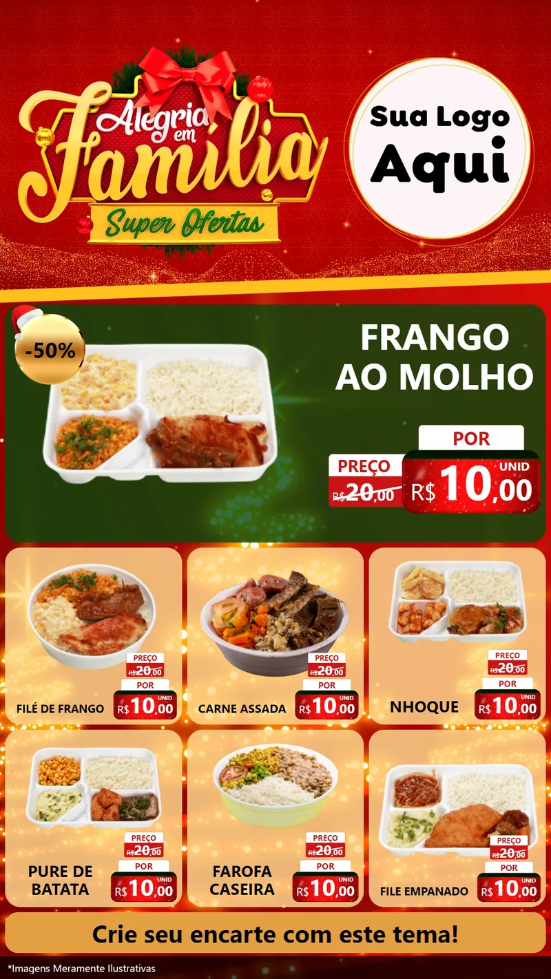 Modelo de Rede Social para Stories com o tema Alegria em Família Super Ofertas - Natal para Restaurante