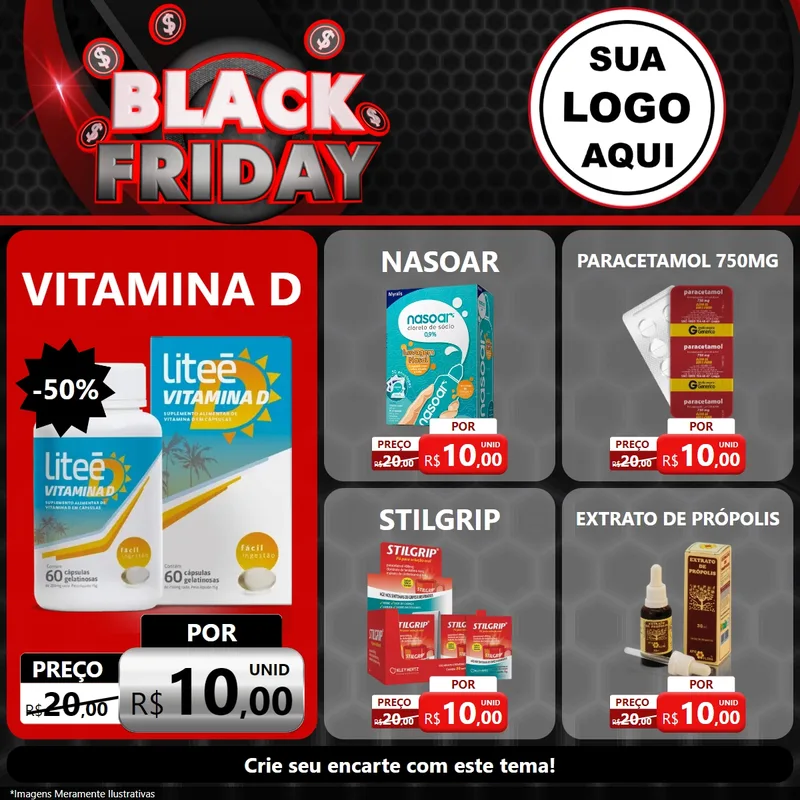 Modelo de Rede Social para Feed Facebook com o tema Black Friday para Farmácia