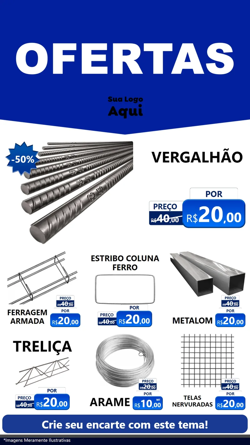 Modelo de Rede Social para Stories com o tema Ofertas Azul Cartaz para Ferragens