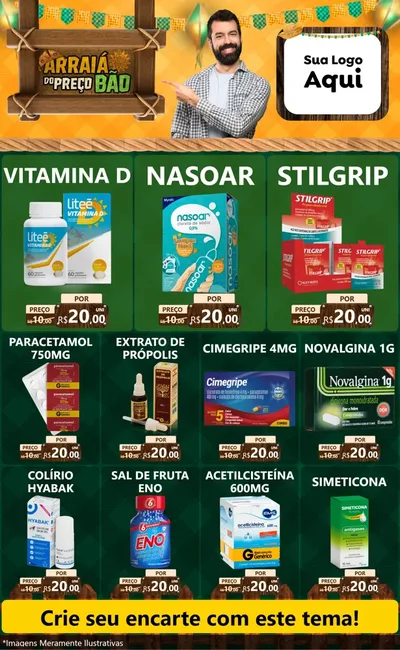 Modelo de Encarte para Encarte Grande com o tema Arraiá do preço bão para Farmácia