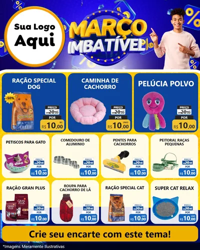 Modelo de Rede Social para Feed Instagram com o tema Março Imbatível para Pet Shop