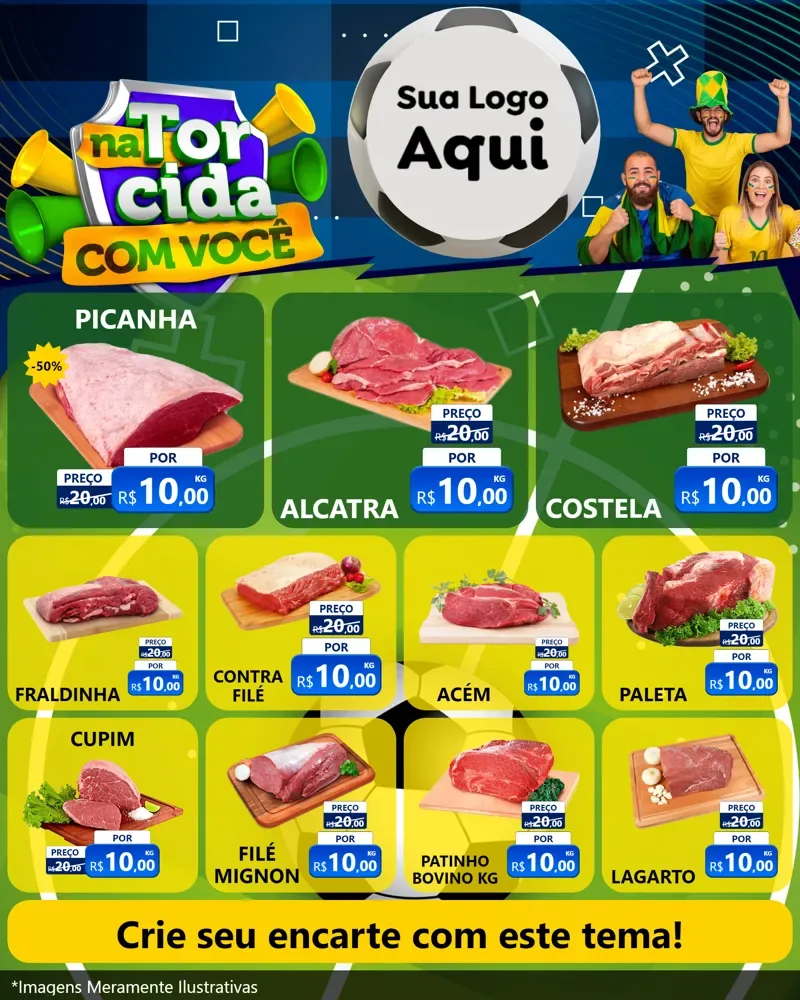 Modelo de Rede Social para Feed Instagram com o tema Na Torcida Com Você - Copa para Açougue