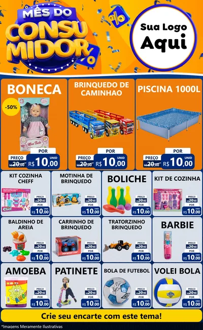 Modelo de Encarte para Encarte Grande com o tema Mês do Consumidor para Brinquedos