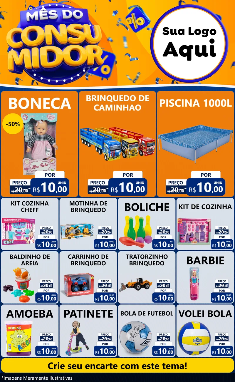 Modelo de Encarte para Encarte Grande com o tema Mês do Consumidor para Brinquedos