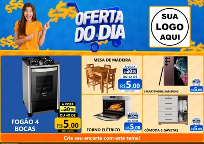 Modelo de Encarte para Encarte A4 Horizontal com o tema Oferta do Dia para Móveis e Eletro