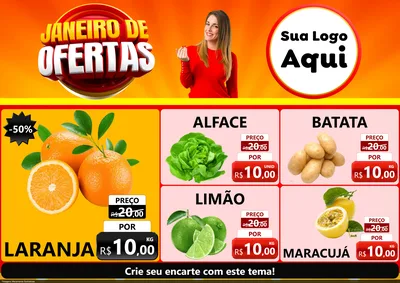 Modelo de Encarte para Encarte A4 Horizontal com o tema Janeiro de Ofertas para Hortifrúti