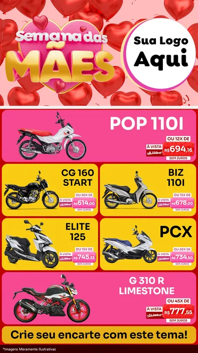 Modelo de TV para TV Vertical com o tema Semana Das Mães para Concessionaria de Motos