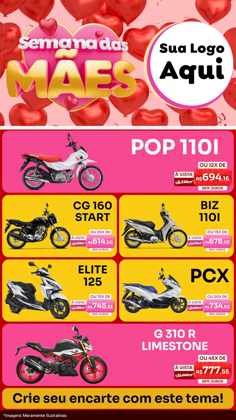 Modelo de TV para TV Vertical com o tema Semana Das Mães para Concessionaria de Motos
