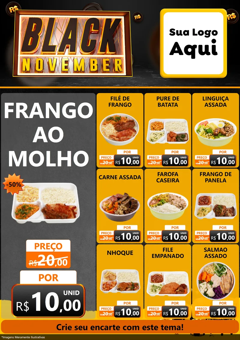 Modelo de Encarte para Encarte A4 Vertical com o tema Black November para Restaurante