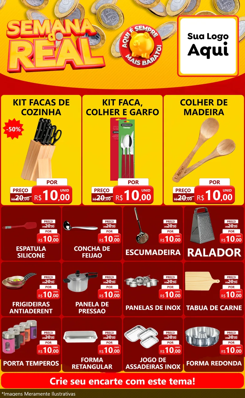 Modelo de Encarte para Encarte Grande com o tema Semana do Real para Utilidades Domésticas