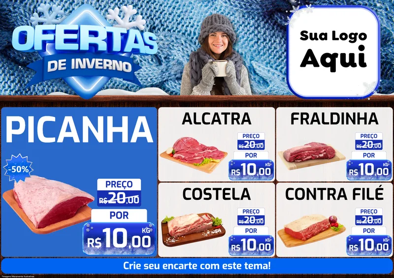 Modelo de Encarte para Encarte A4 Horizontal com o tema Ofertas de Inverno para Açougue