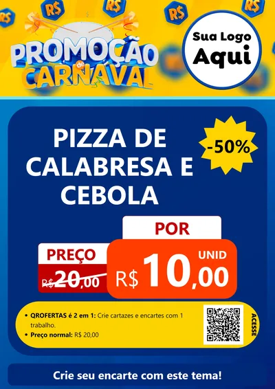 Modelo de Cartaz para Cartaz A4 Vertical com o tema Promoção de Carnaval para Pizzaria