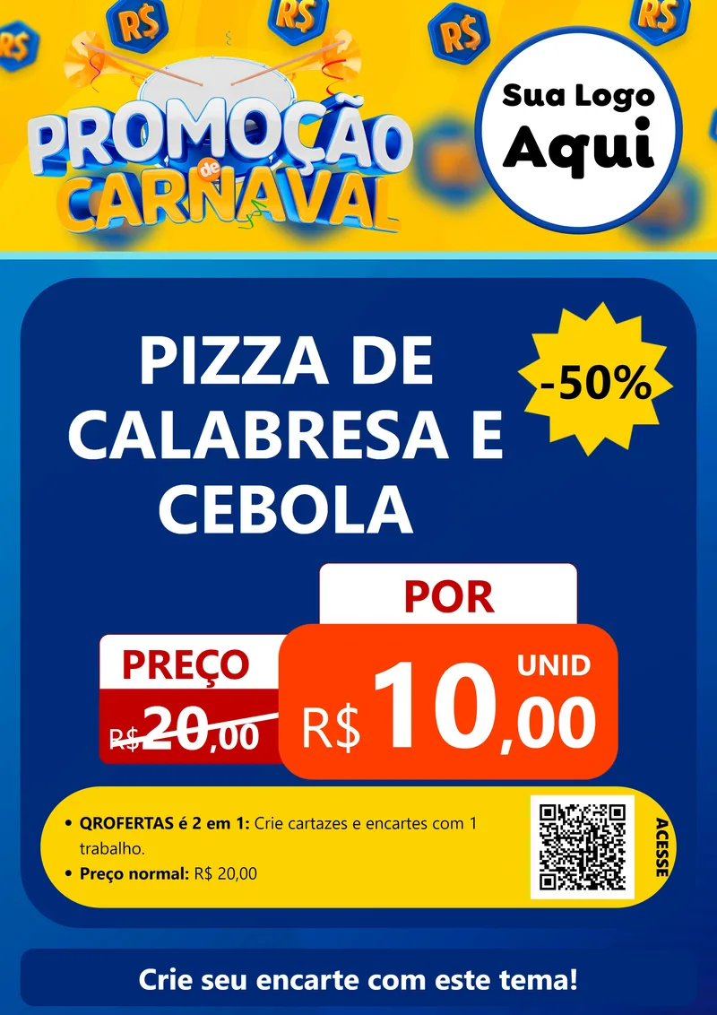 Modelo de Cartaz para Cartaz A4 Vertical com o tema Promoção de Carnaval para Pizzaria