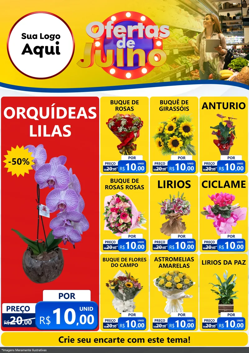 Modelo de Encarte para Encarte A4 Vertical com o tema Ofertas de Julho para Floricultura e jardim