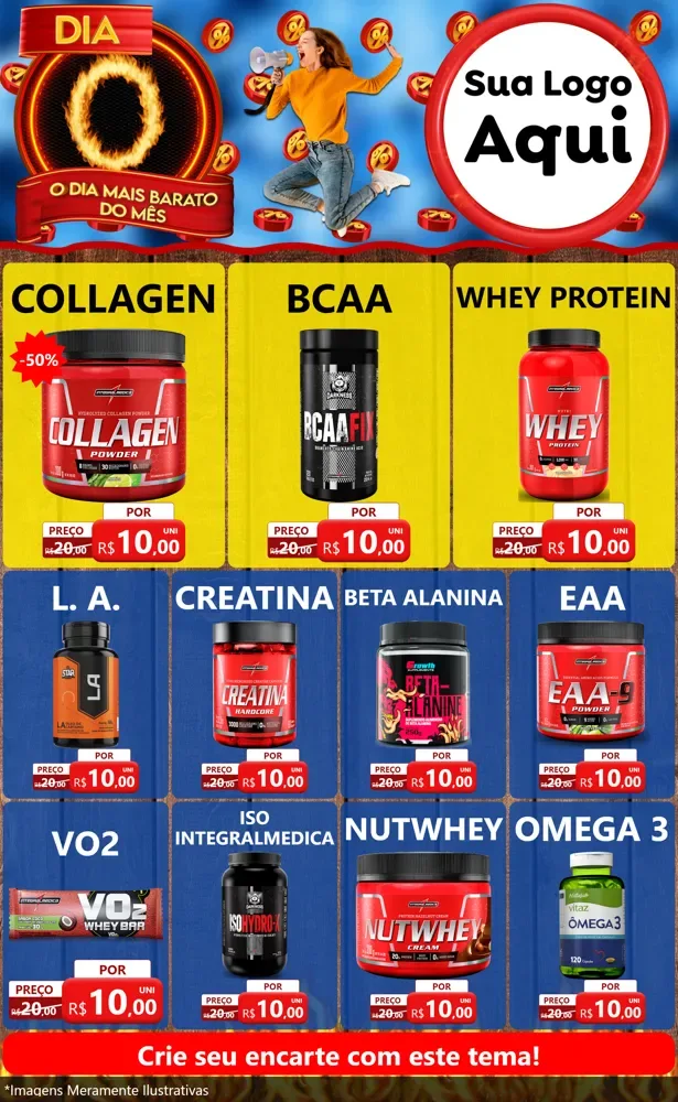 Modelo de Encarte para Encarte Grande com o tema Dia O - O Dia Mais Barato Do Mês para Suplementos alimentares