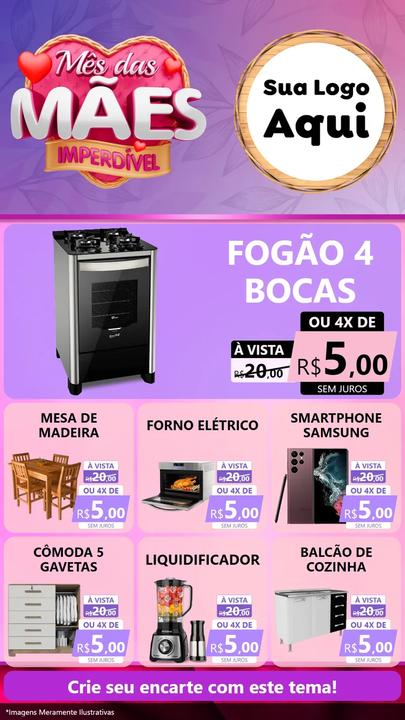 Modelo de Rede Social para Stories com o tema Mês das Mães Imperdível para Móveis e Eletro