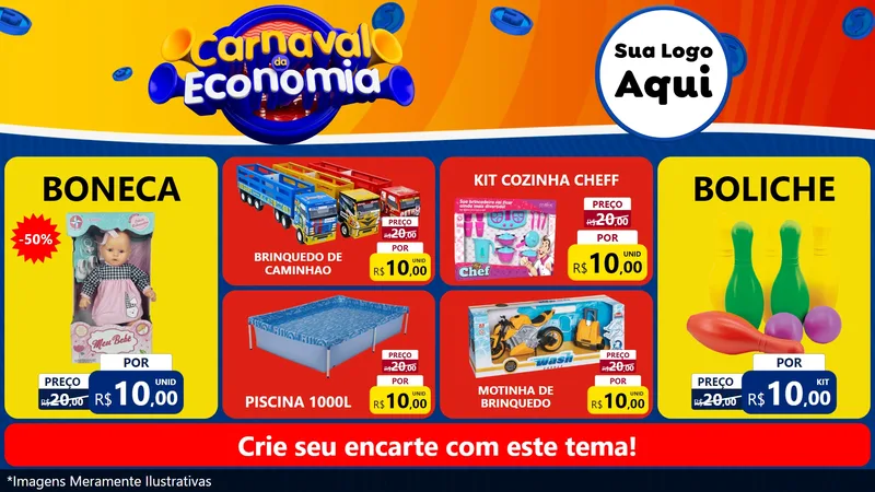 Modelo de TV para TV Horizontal com o tema Carnaval da Economia para Brinquedos
