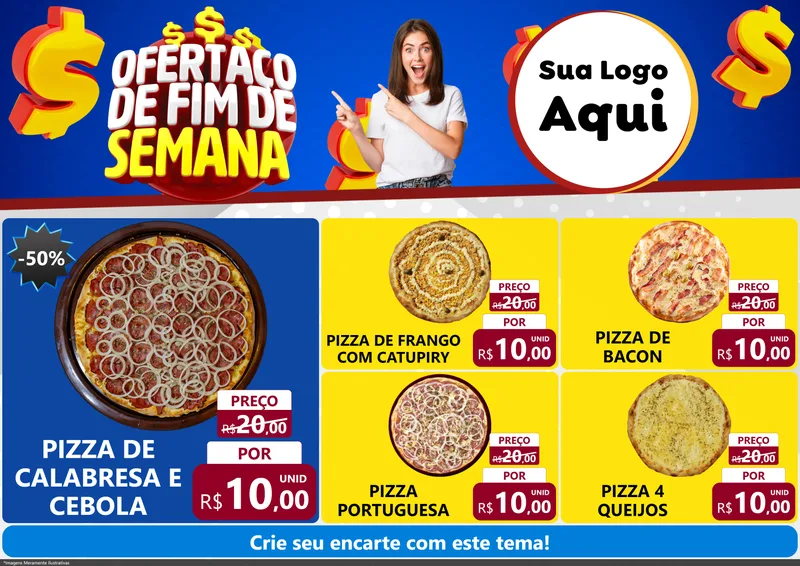 Modelo de Encarte para Encarte A4 Horizontal com o tema Ofertaço de Fim de Semana para Pizzaria