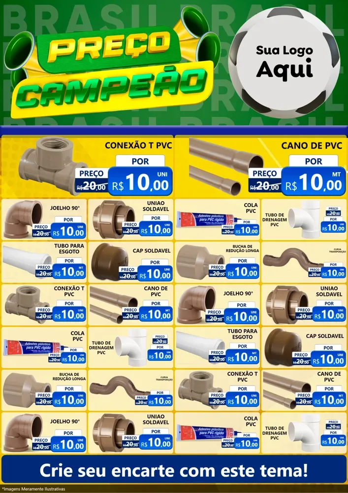 Modelo de Encarte para Encarte A4 Vertical com o tema Preço Campeão - Copa para Tubos e conexões
