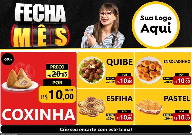 Modelo de Encarte para Encarte A4 Horizontal com o tema Fecha Mês para Salgadaria
