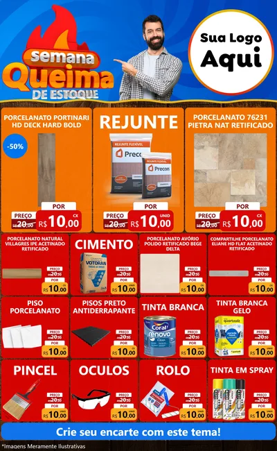 Modelo de Encarte para Encarte Grande com o tema Semana Queima de Estoque para Pisos e revestimentos