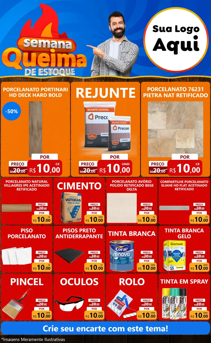 Modelo de Encarte para Encarte Grande com o tema Semana Queima de Estoque para Pisos e revestimentos