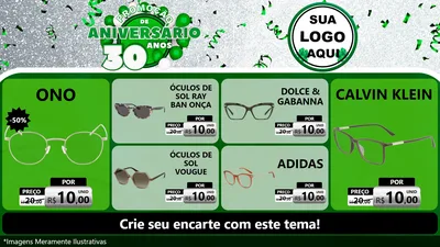 Modelo de TV para TV Horizontal com o tema Promoção de Aniversário - 30 Anos para Óticas