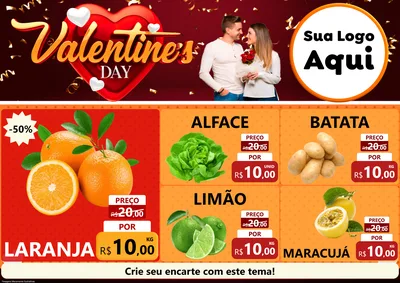 Modelo de Encarte para Encarte A4 Horizontal com o tema Valentine's Day para Hortifrúti