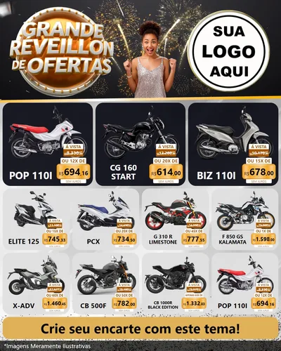 Modelo de Rede Social para Feed Instagram com o tema Grande Réveillon de Ofertas para Concessionaria de Motos
