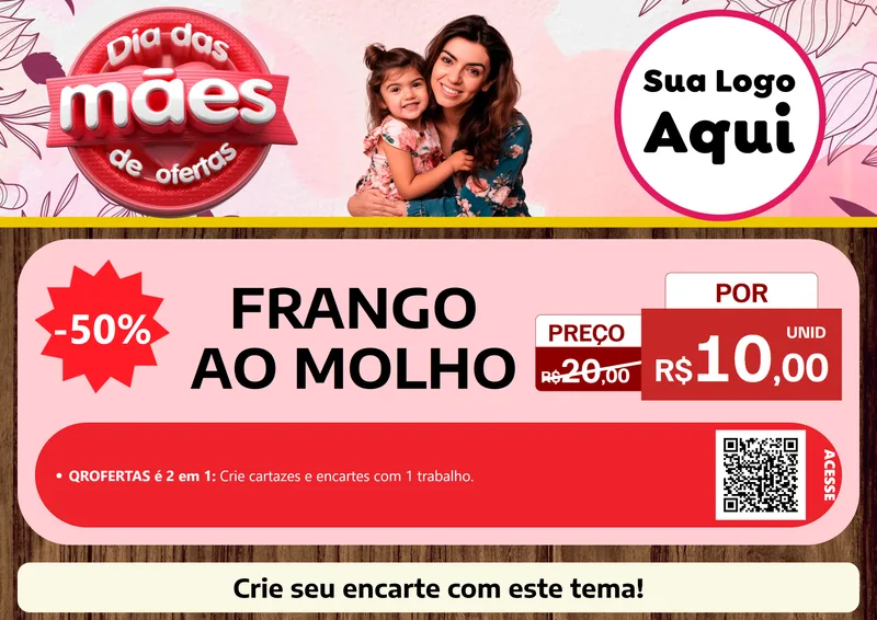 Modelo de Cartaz para Cartaz A4 Horizontal com o tema Dia Das Mães De Ofertas para Restaurante