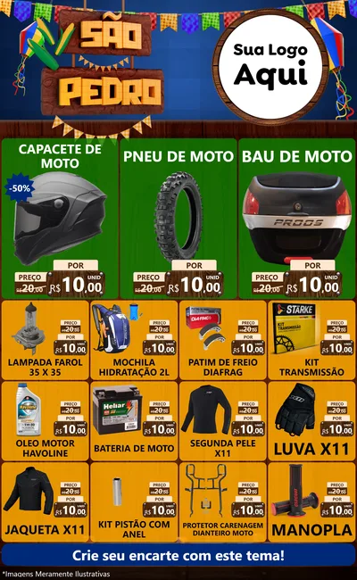 Modelo de Encarte para Encarte Grande com o tema São Pedro para Moto peças